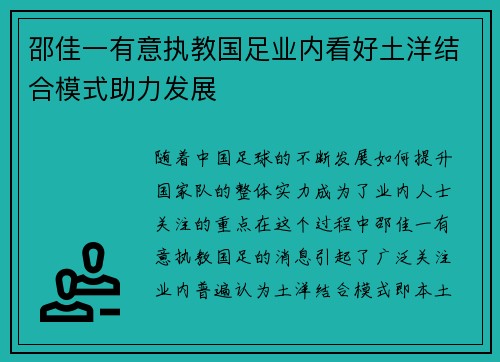 邵佳一有意执教国足业内看好土洋结合模式助力发展 邵佳一有意执教国足业内看好土洋结合模式助力发展